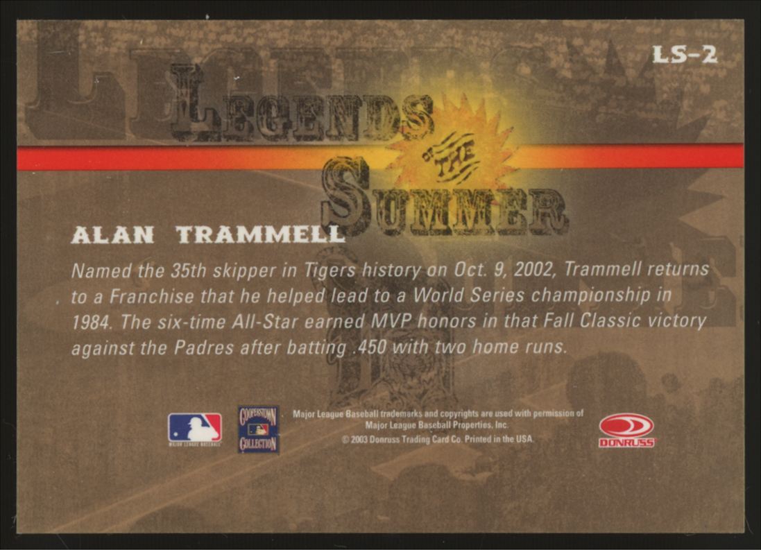 2003 Donruss Alan Trammell Legends of the Summer Auto #LS-2