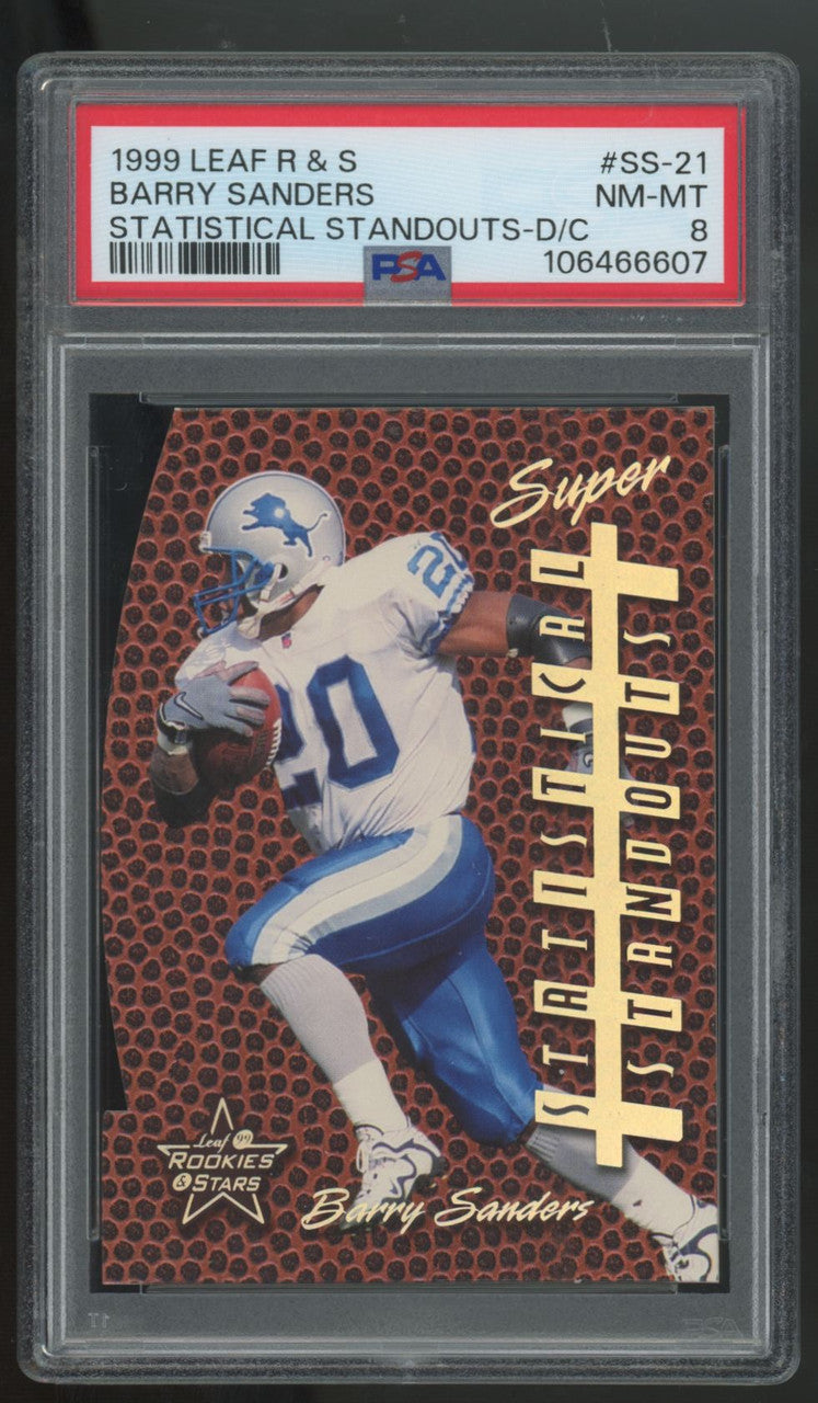 1999 Leaf Rookies & Stars Barry Sanders Statistical Standouts /76 #SS-21 PSA 8