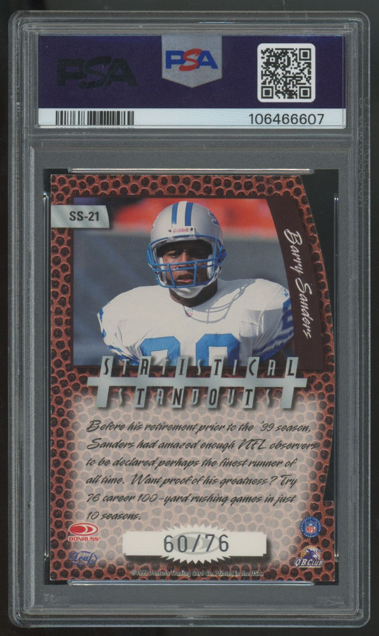 1999 Leaf Rookies & Stars Barry Sanders Statistical Standouts /76 #SS-21 PSA 8