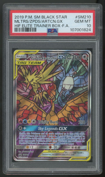 2019 Pokemon Moltres & Zapdos & Articuno GX Hidden Fates Promo #SM210 PSA 10