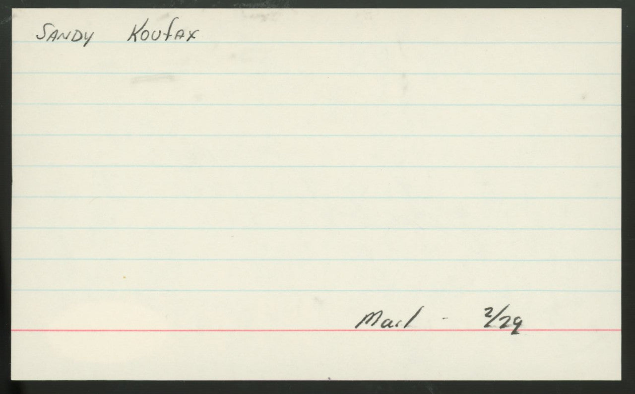 Sandy Koufax Signed Autographed Index Card JSA