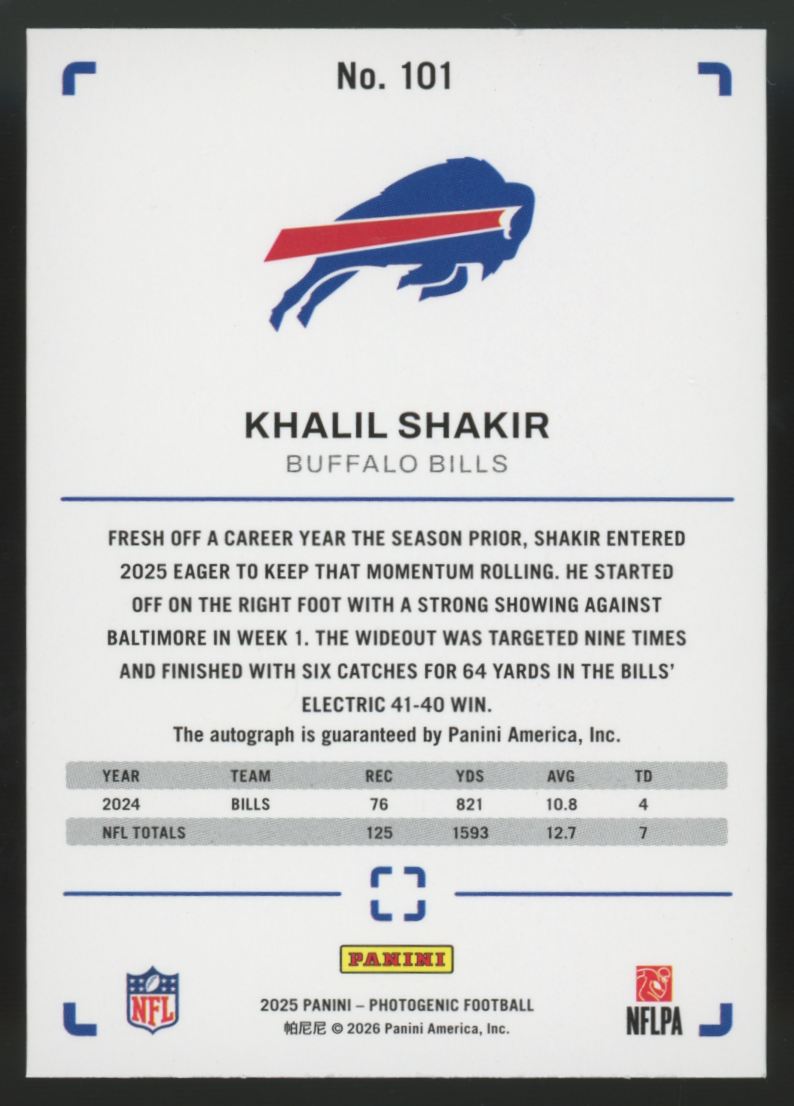 2025 Panini Photogenic Khalil Shakir Auto Silver /15 #101