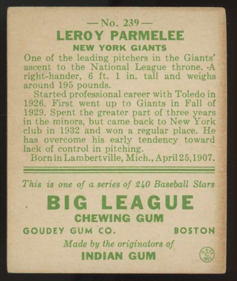 1933 Goudey Leroy Parmelee #239 VG