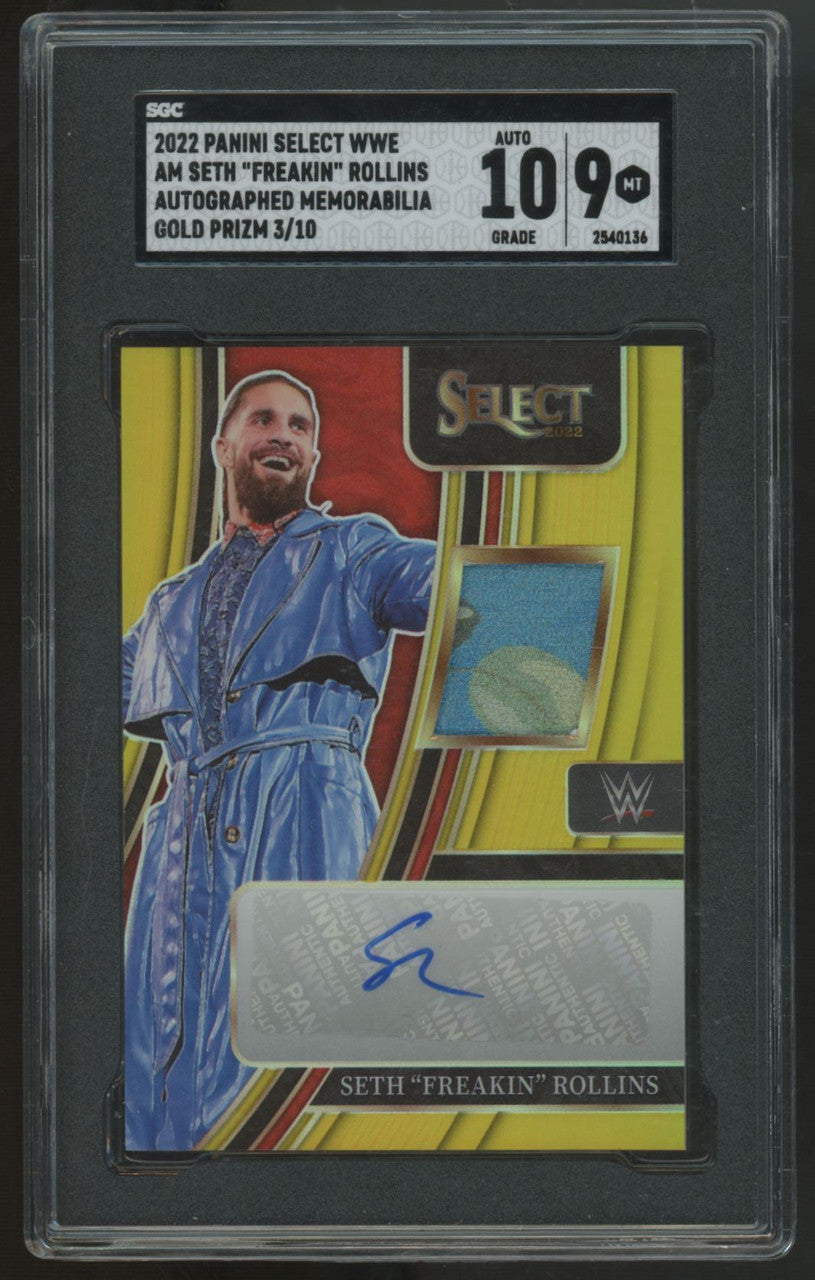 2022 Panini Select WWE Seth "Freakin" Rollins Patch Auto Gold Prizm /10 SGC 10 9
