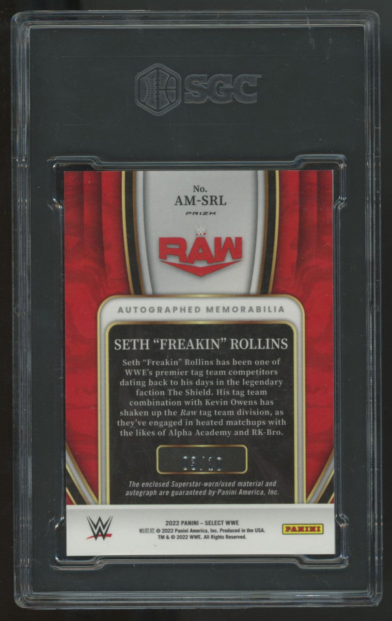2022 Panini Select WWE Seth "Freakin" Rollins Patch Auto Gold Prizm /10 SGC 10 9