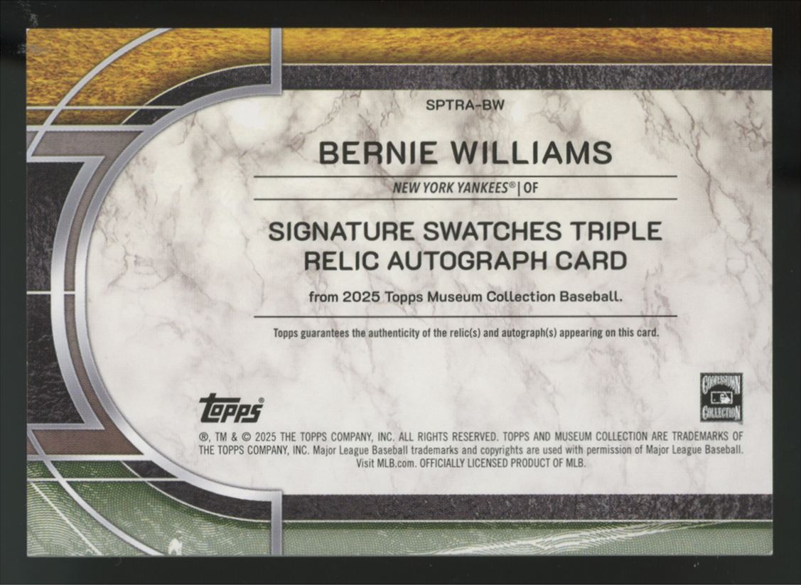 2025 Topps Museum Bernie Williams Sapphire Triple Patch Auto /25 #SPTRA-BW