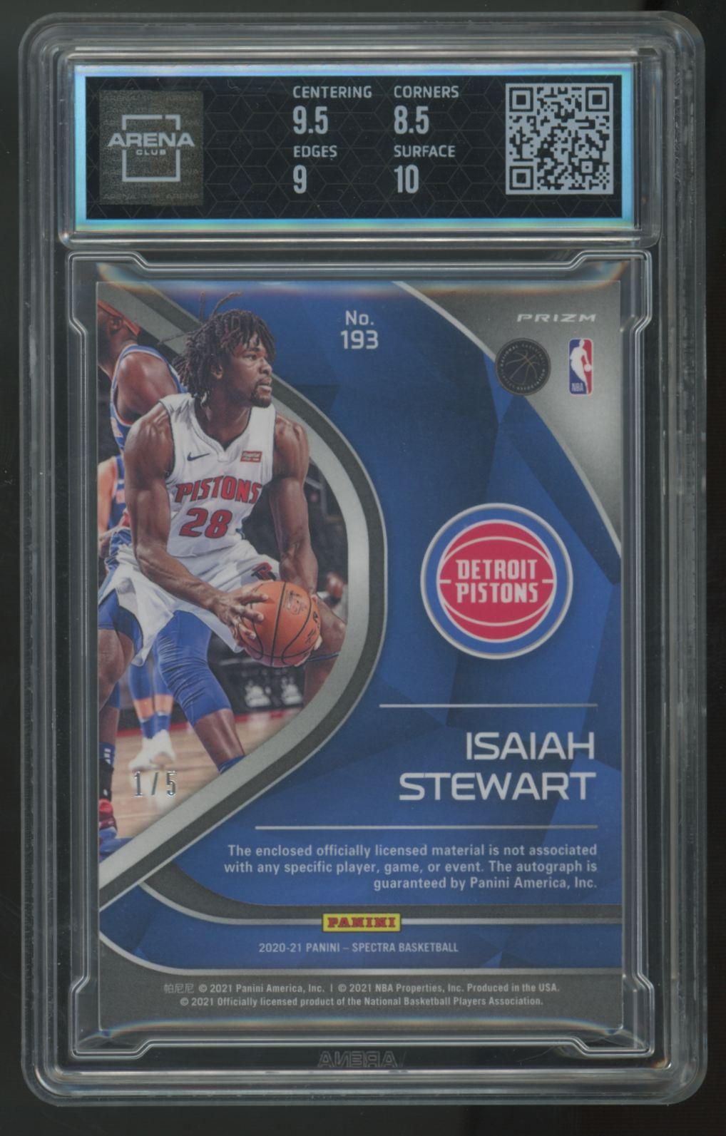 2020-21 Spectra Isaiah Stewart RC Marble Patch Auto RPA /5 #193 Arena Club 9 10