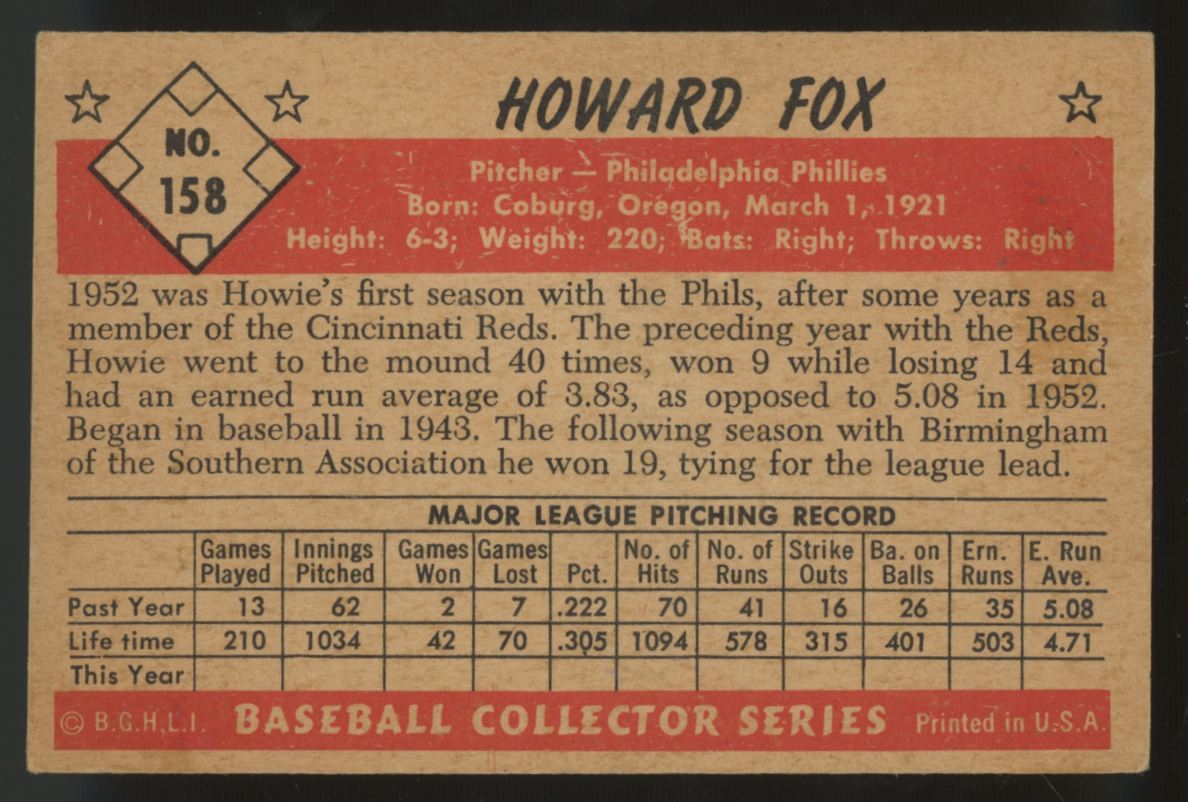 1953 Bowman Howard Fox #158 EX