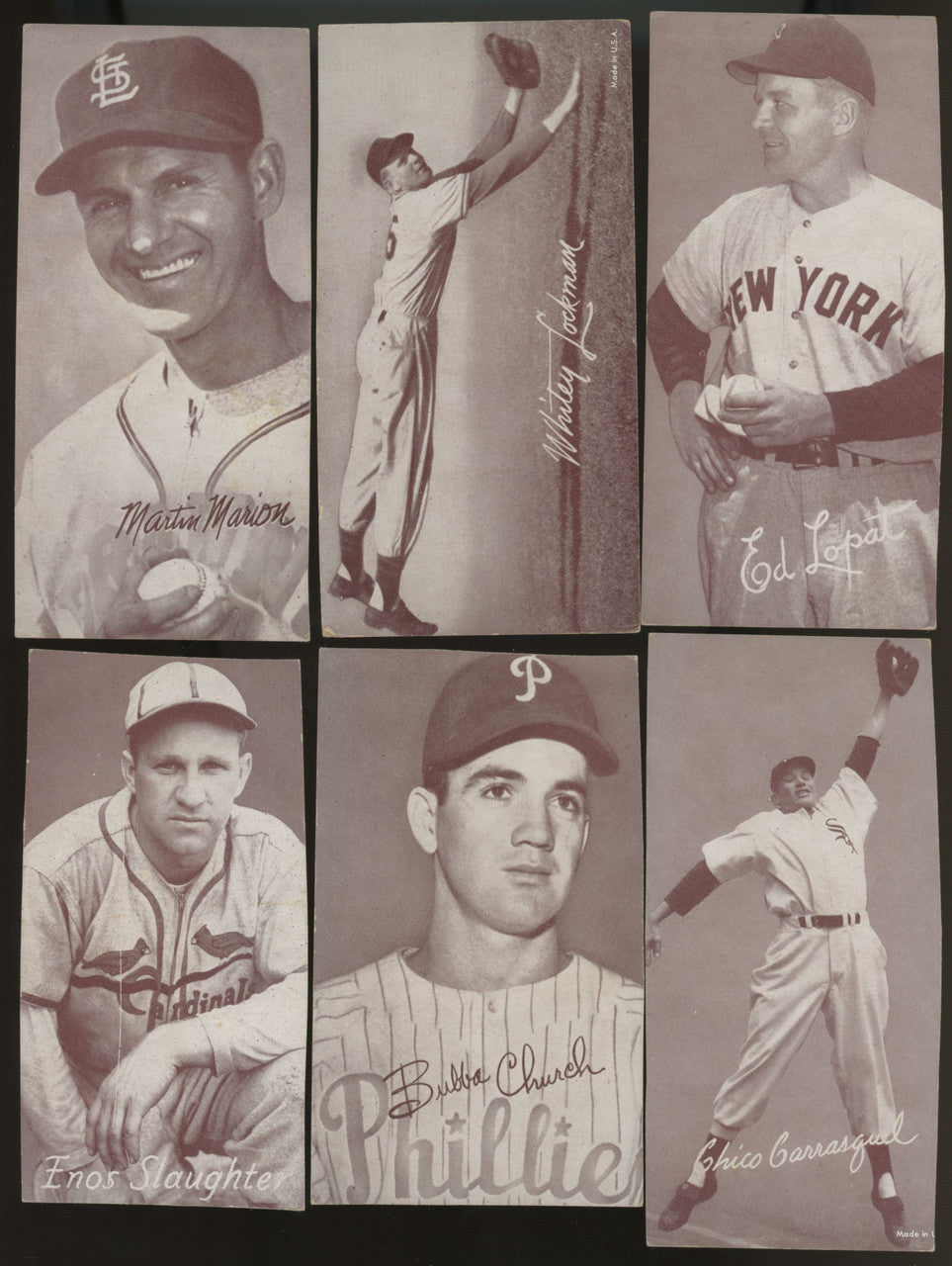 1947-66 Exhibits Baseball Lot of 39 (31 Trimmed) w/ HOFers Rizzuto Spahn Doby