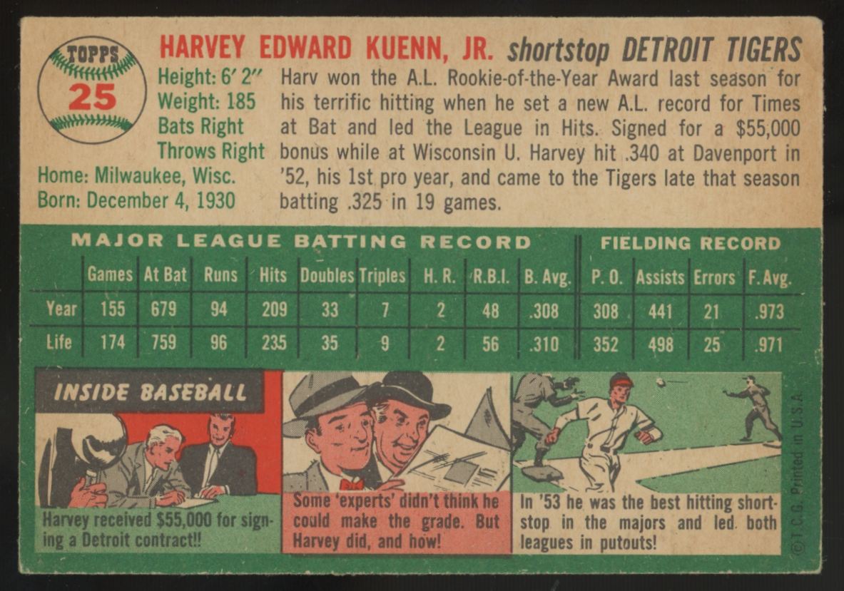 1954 Topps Harvey Kuenn #25 VG-EX