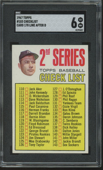 1967  Topps Mickey Mantle Checklist #103 SGC 6 *457