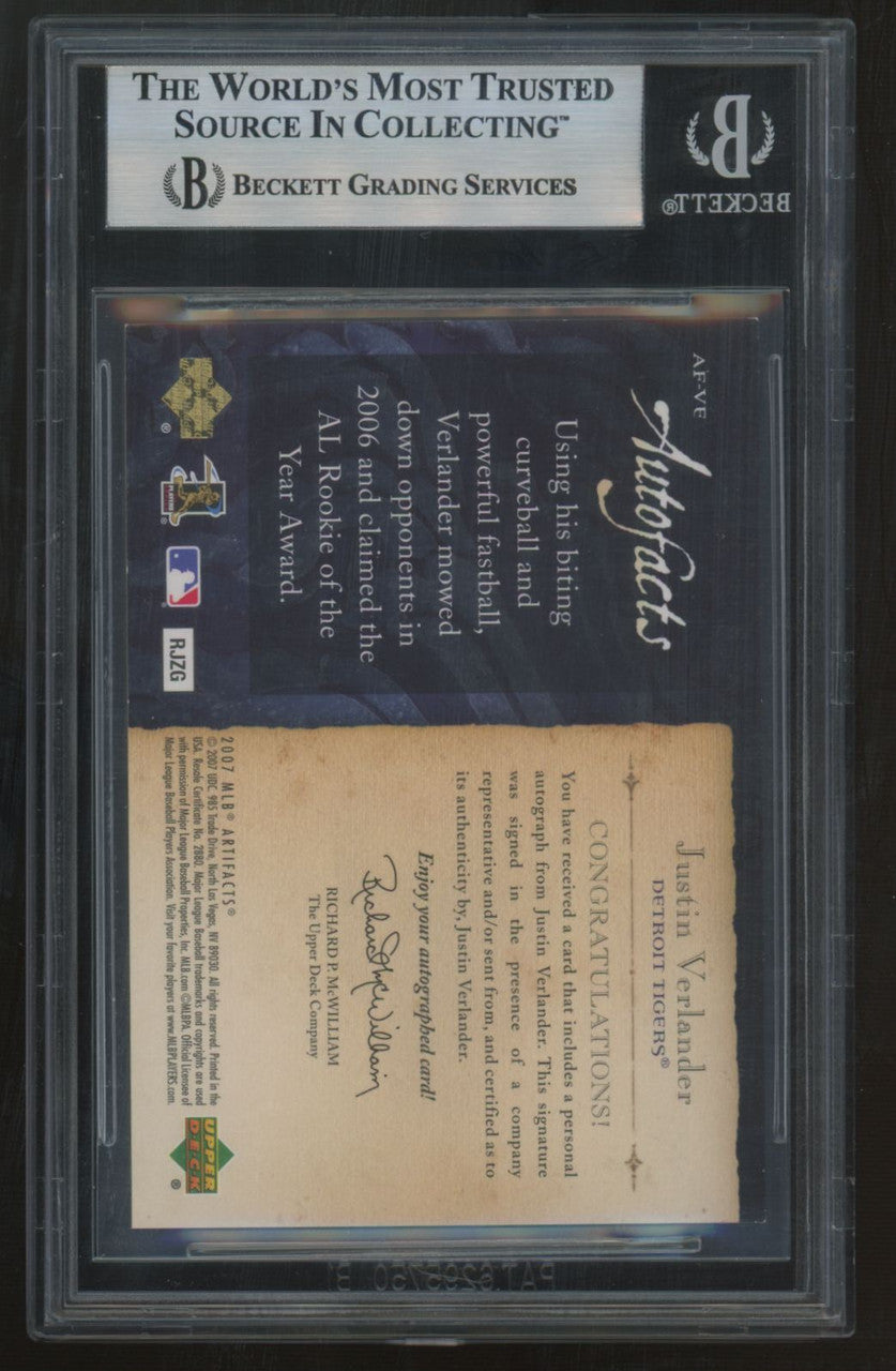 2007 Upper Deck Artifacts Justin Verlander Autofacts Auto #AF-VE BGS 8.5