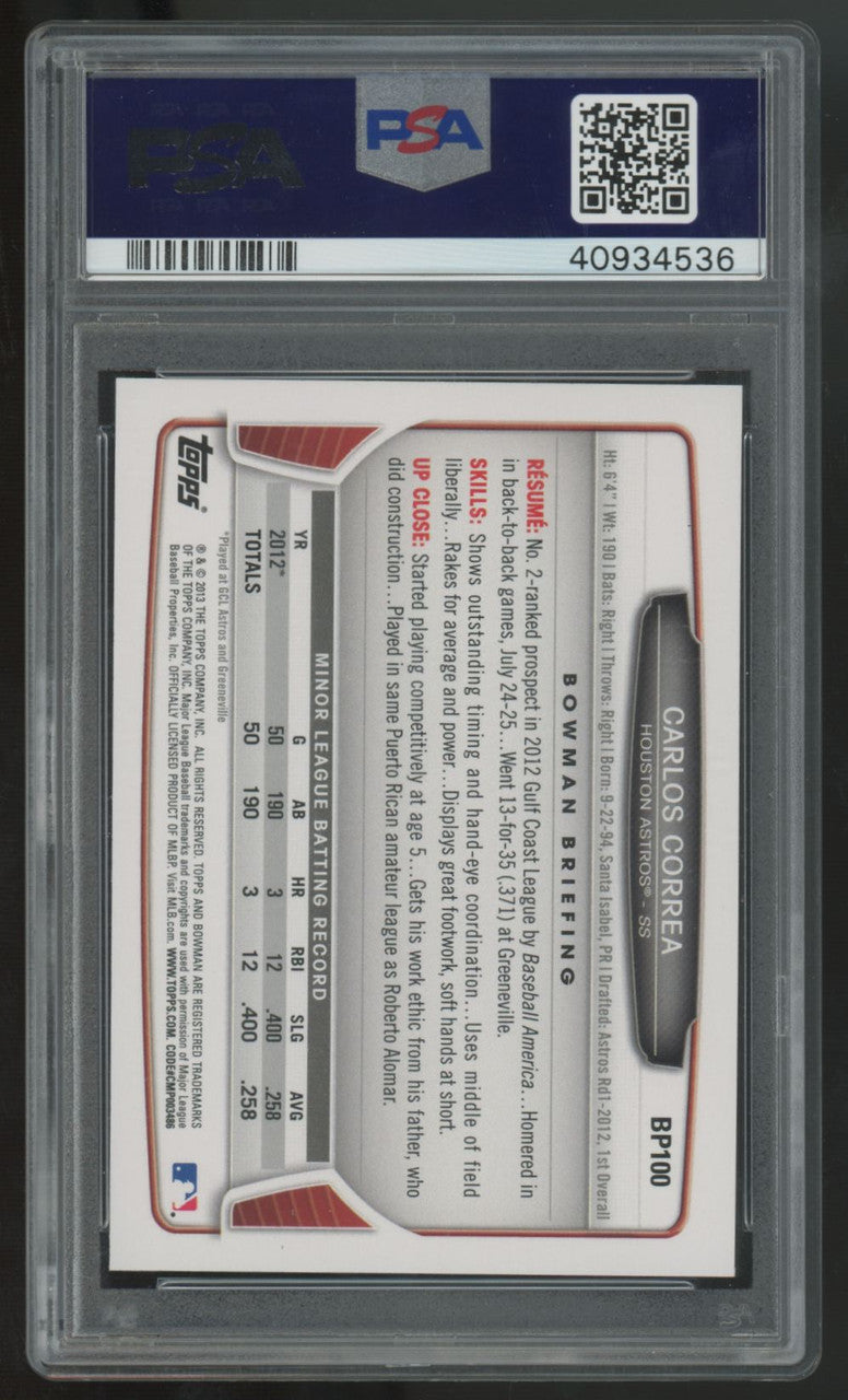 2013 Bowman Prospect Carlos Correa Hometown #BP100 PSA 10