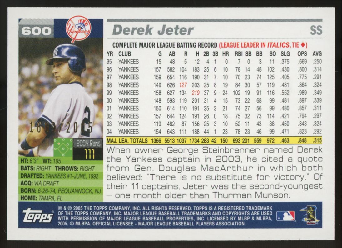 2005 Topps Derek Jeter Gold /2005 #600