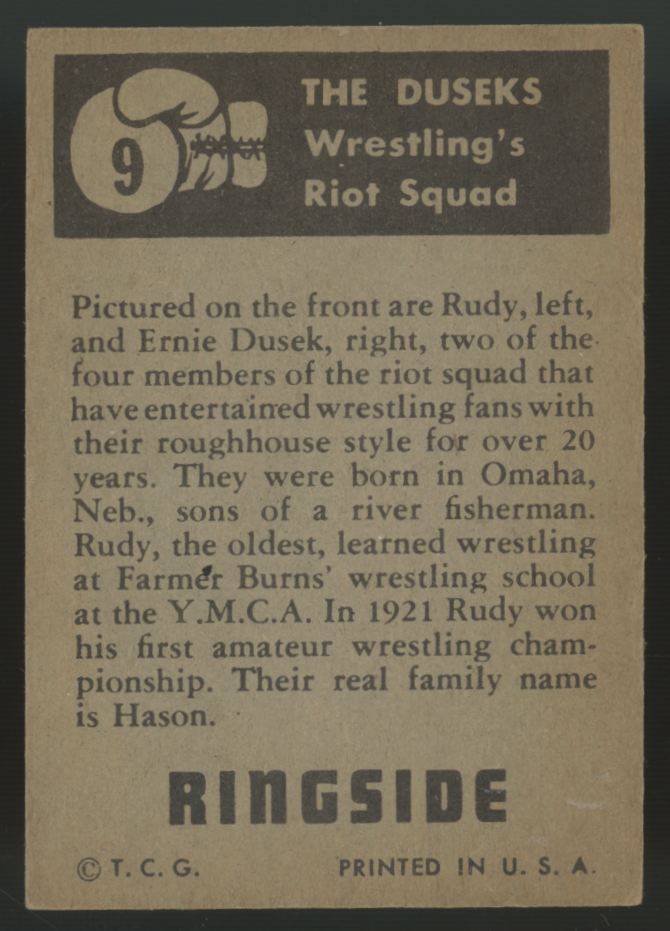 1951 Topps Ringside Rudy & Emil Dusek #9 VG/EX-EX