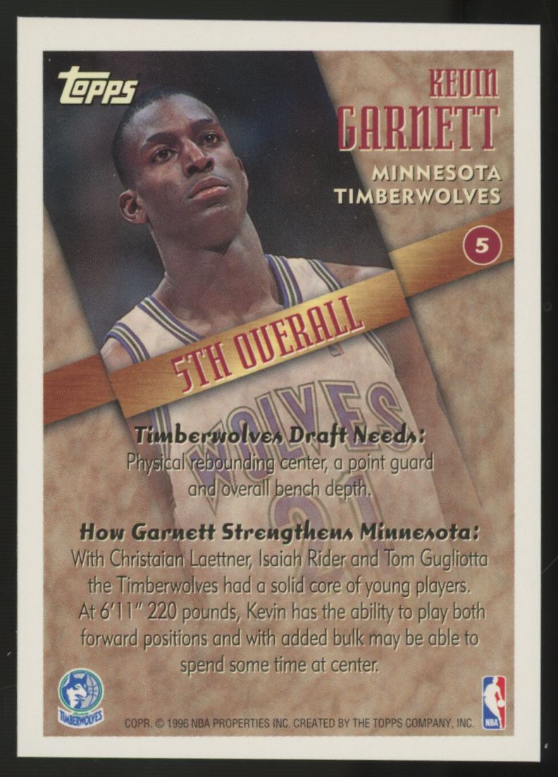 1995-96 Topps Kevin Garnett RC Draft Pick #5