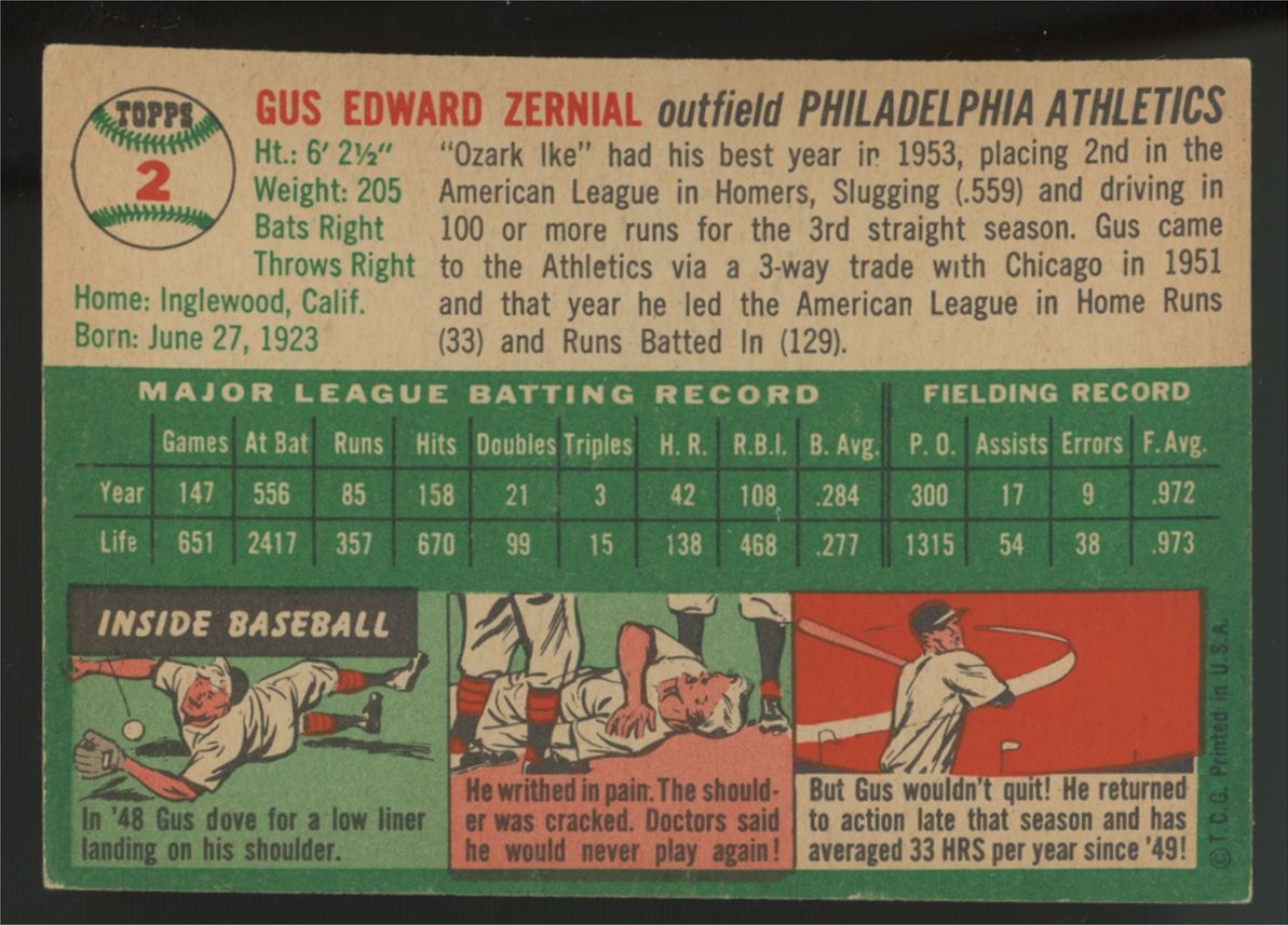 1954 Topps Gus Zernial #2 EX/MT