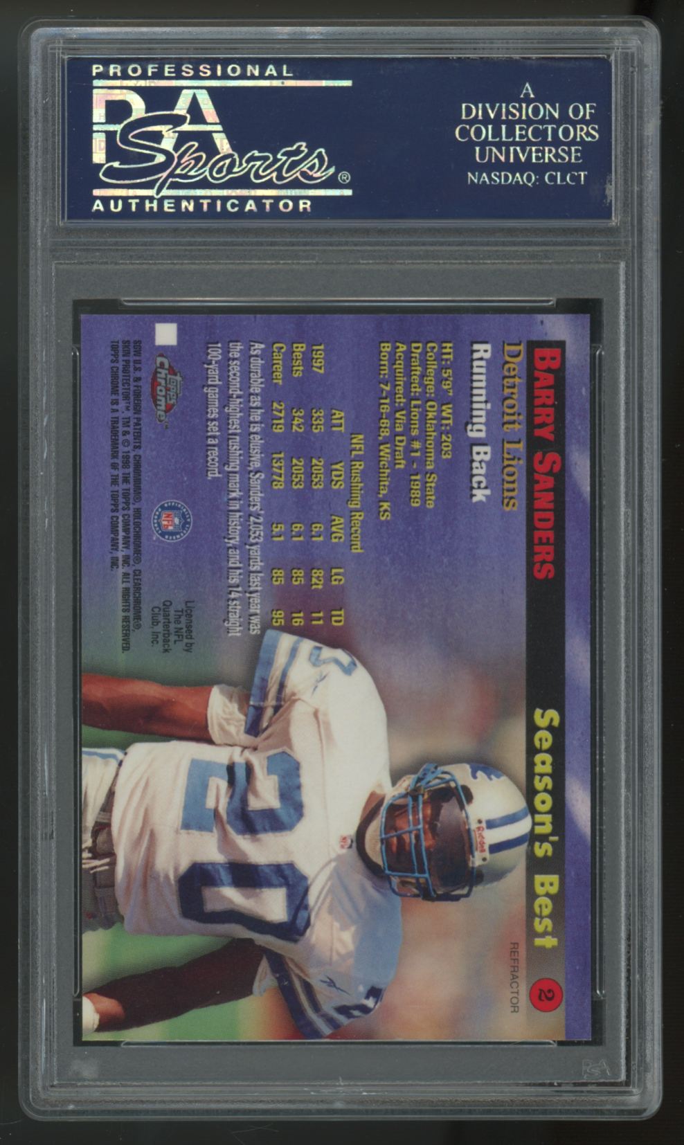 1998 Topps Chrome Barry Sanders Season's Best Refractor #2 PSA 10