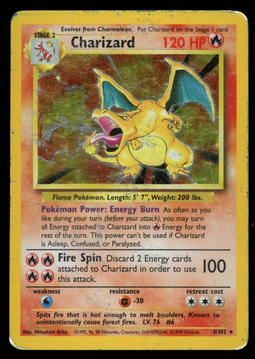 Pokemon Charizard Base Set Holo #4/102 Damaged