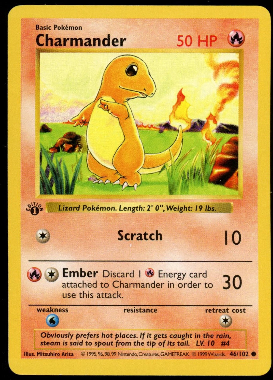 Pokemon Charmander 1st Edition Base Set Shadowless #46/102