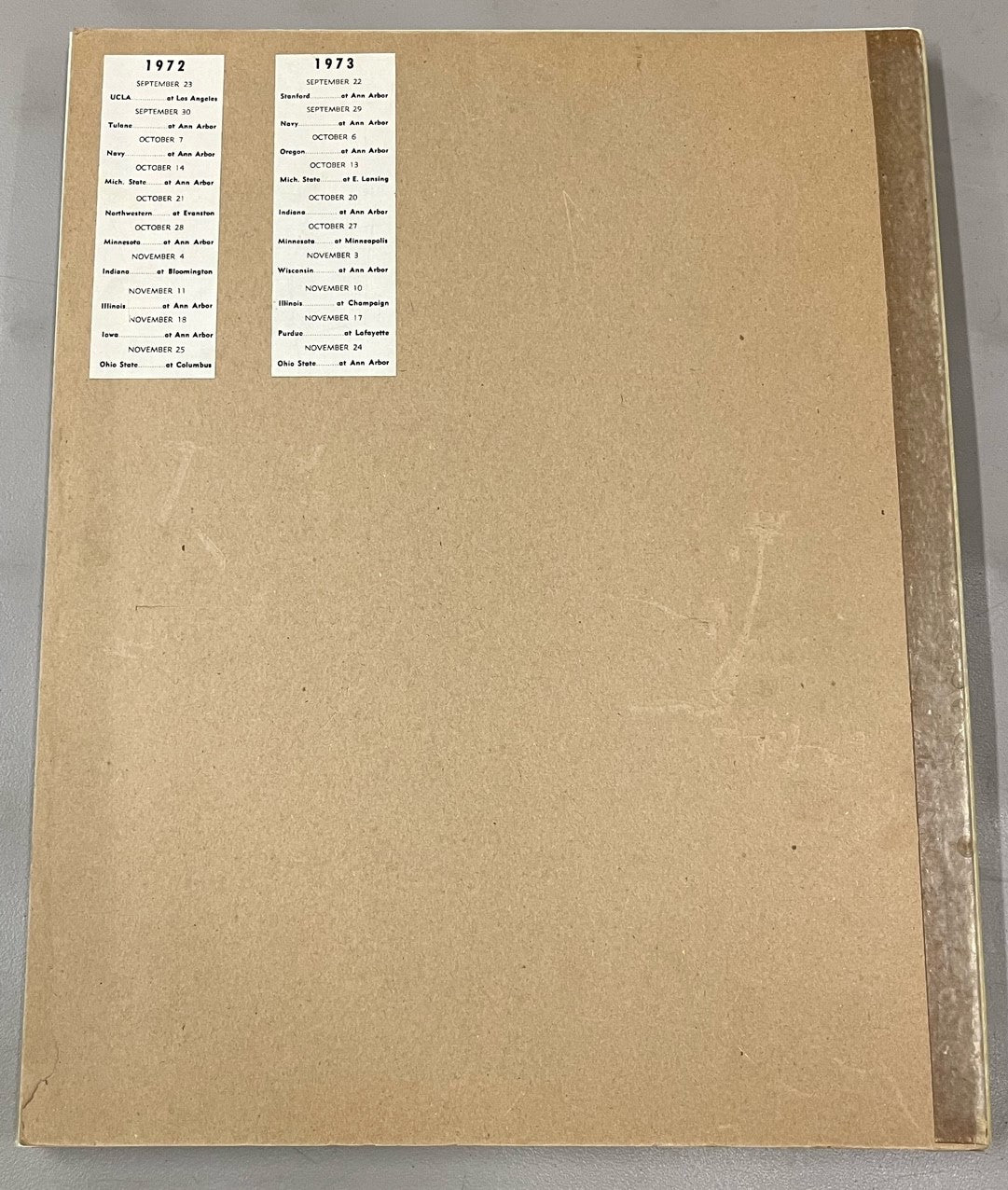 University of Michigan Football Charts 1973 Cardboard Pages
