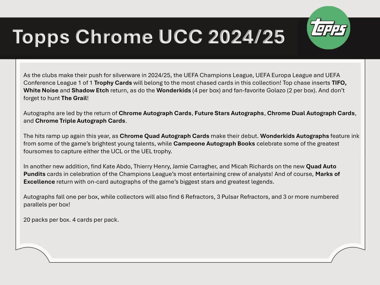 2024/25 Topps Chrome UEFA Club Competitions Soccer Hobby Box