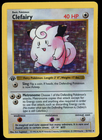 1999 Pokemon Shadowless Clefairy Base Set 1st Edition Holofoil 5/102 MP