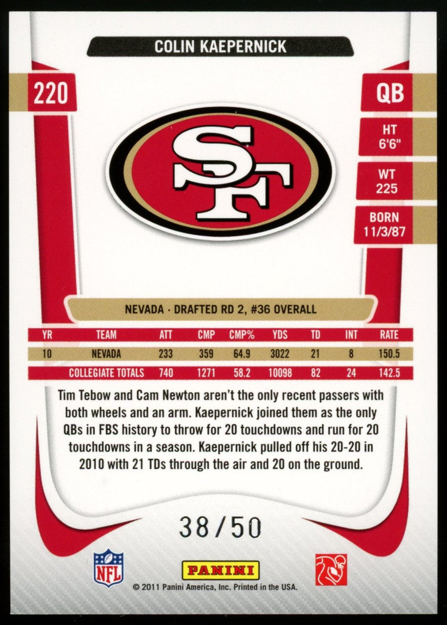 2011 Panini Prestige Colin Kaepernick Xtra Points RC  /50 #220