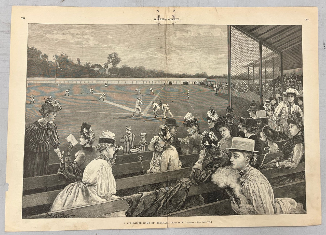 August 31 1889 Harper's Weekly Woodcut A Collegiate Game of Baseball