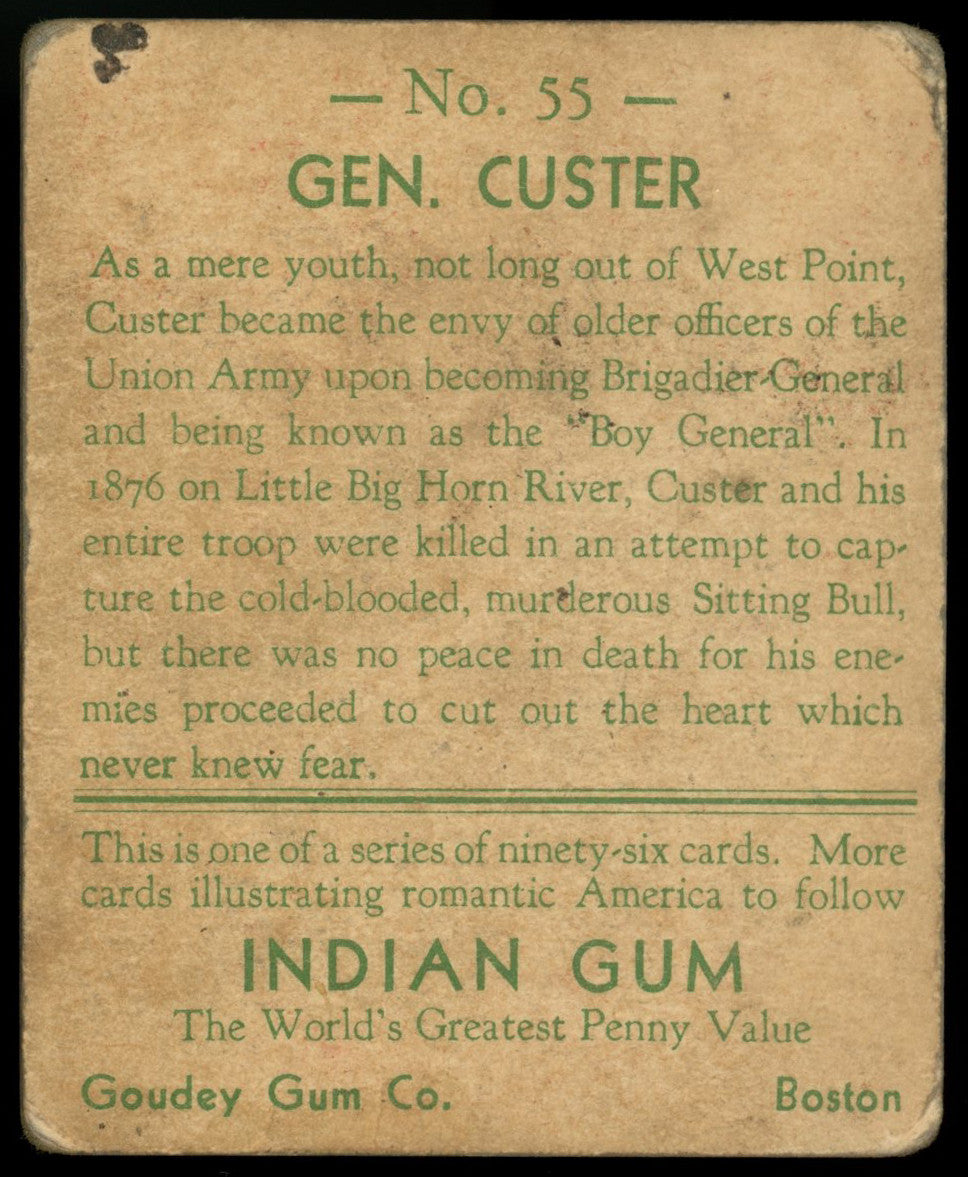 1933 Indian Gum General Custer #55 GOOD