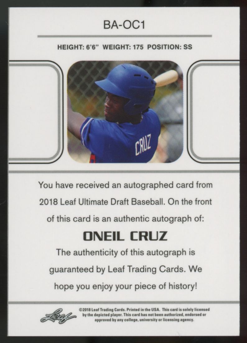 2018 Leaf Ultimate Draft Oneil Cruz Auto #BA-OC1