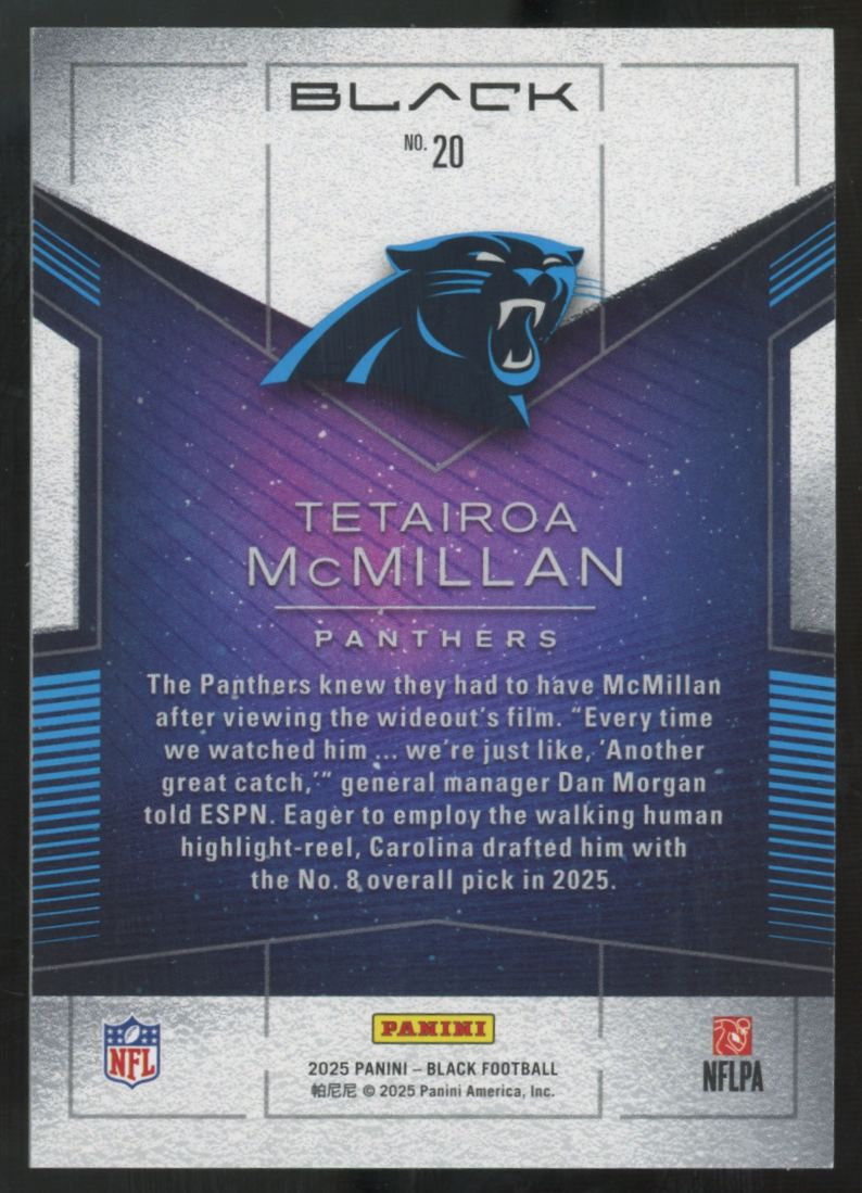 2025 Panini Black Tetairoa McMillan RC White Night SSP #20