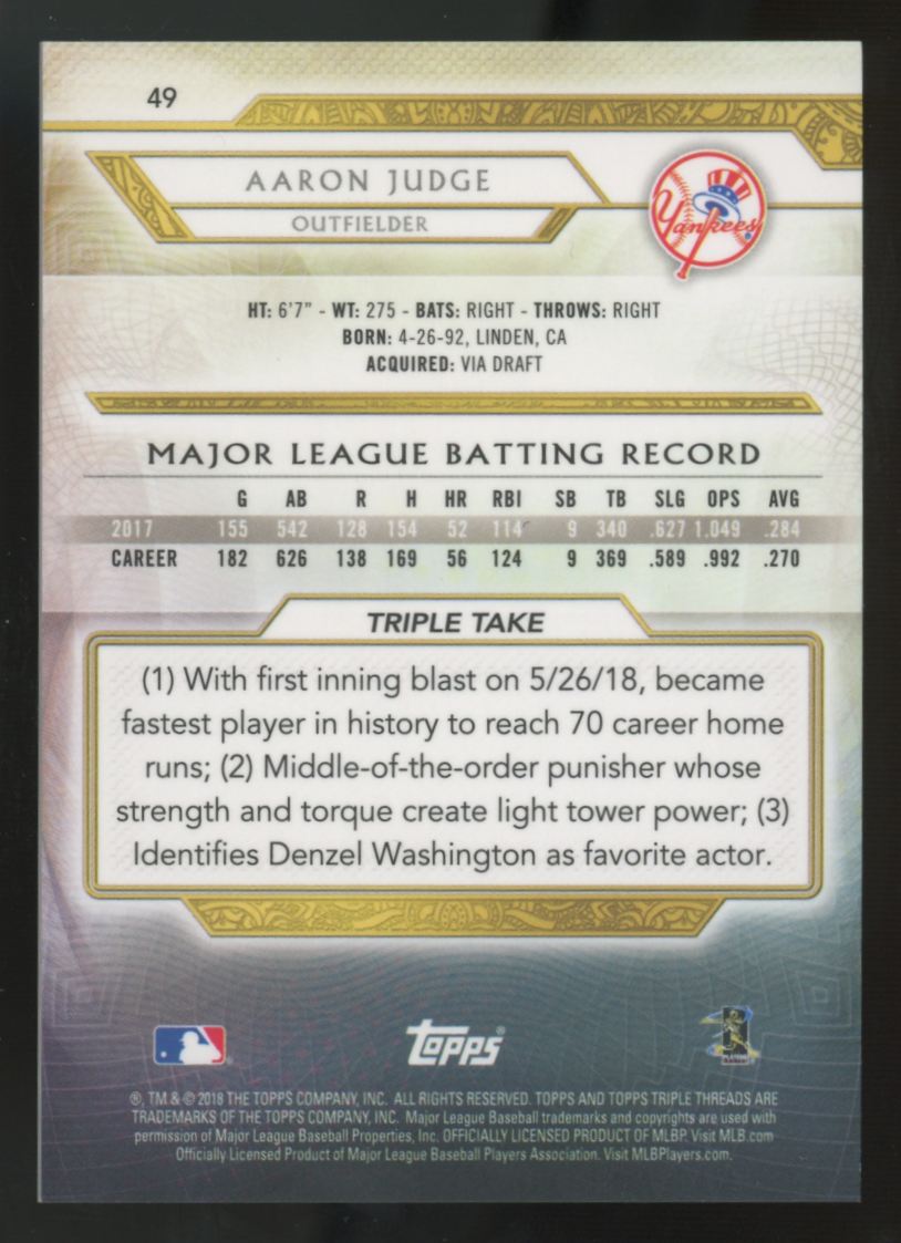 2018 Topps Triple Threads Aaron Judge Emerald /259 #49