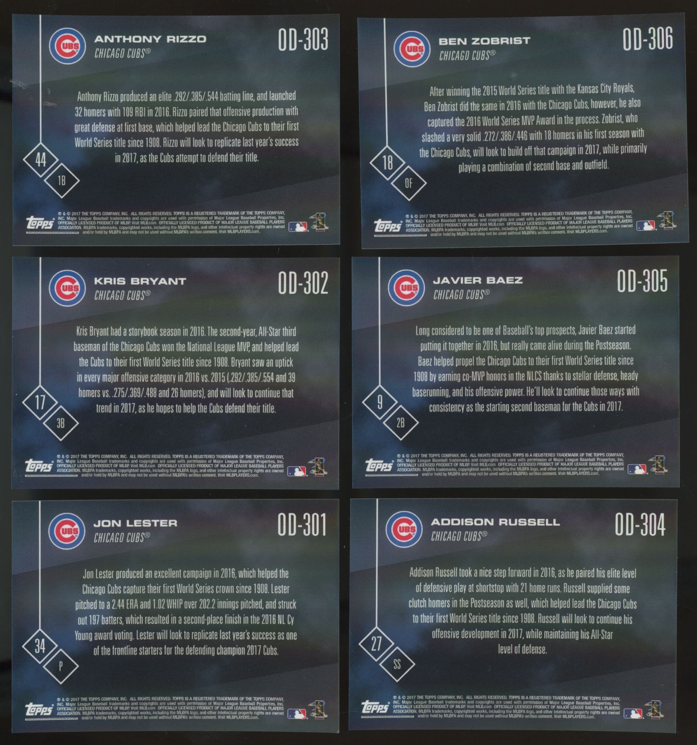 2017 Topps Now Opening Day Chicago Cubs Complete Set (15/15)