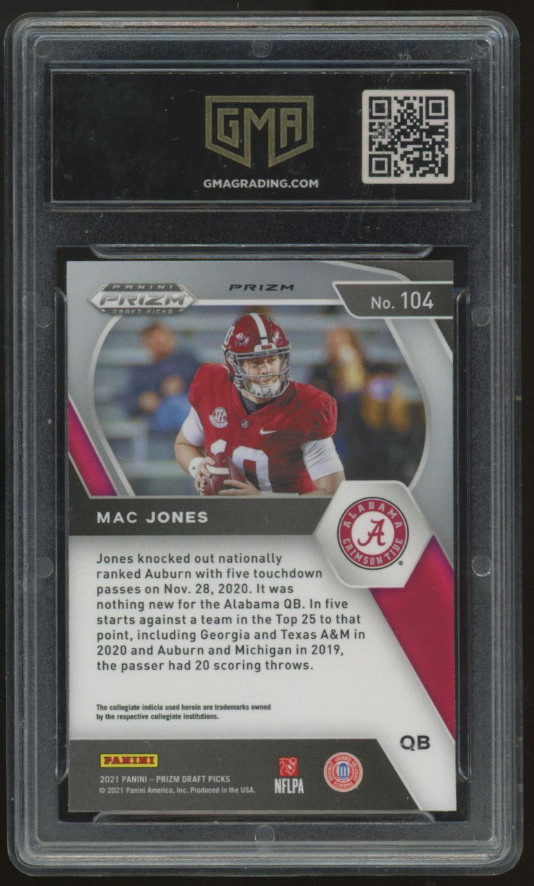 2021 Panini Prizm Draft Mac Jones RC Gold Ice #104 GMA 10