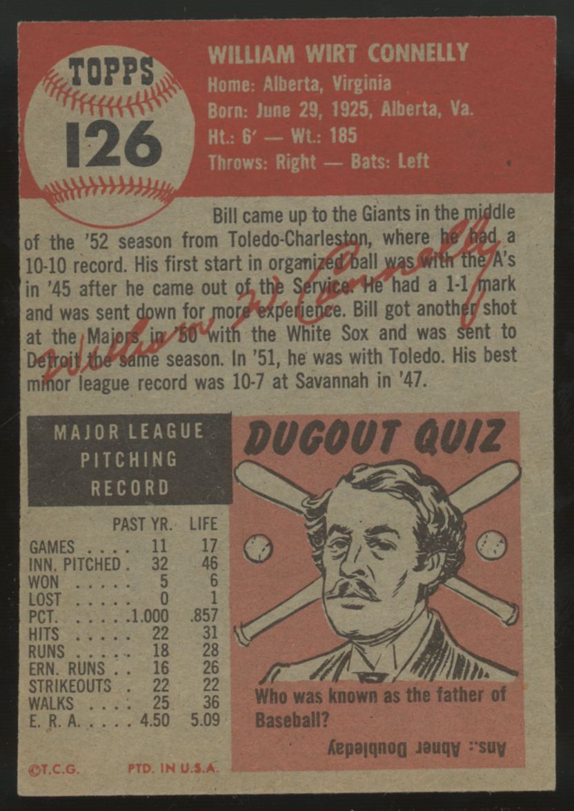 1953 Topps Bill Connelly #126 EX