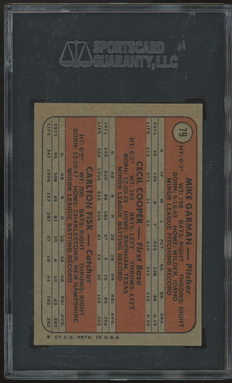 1972 Topps Cecil Cooper/Carlton Fisk RC Rookie Stars #79 SGC 6