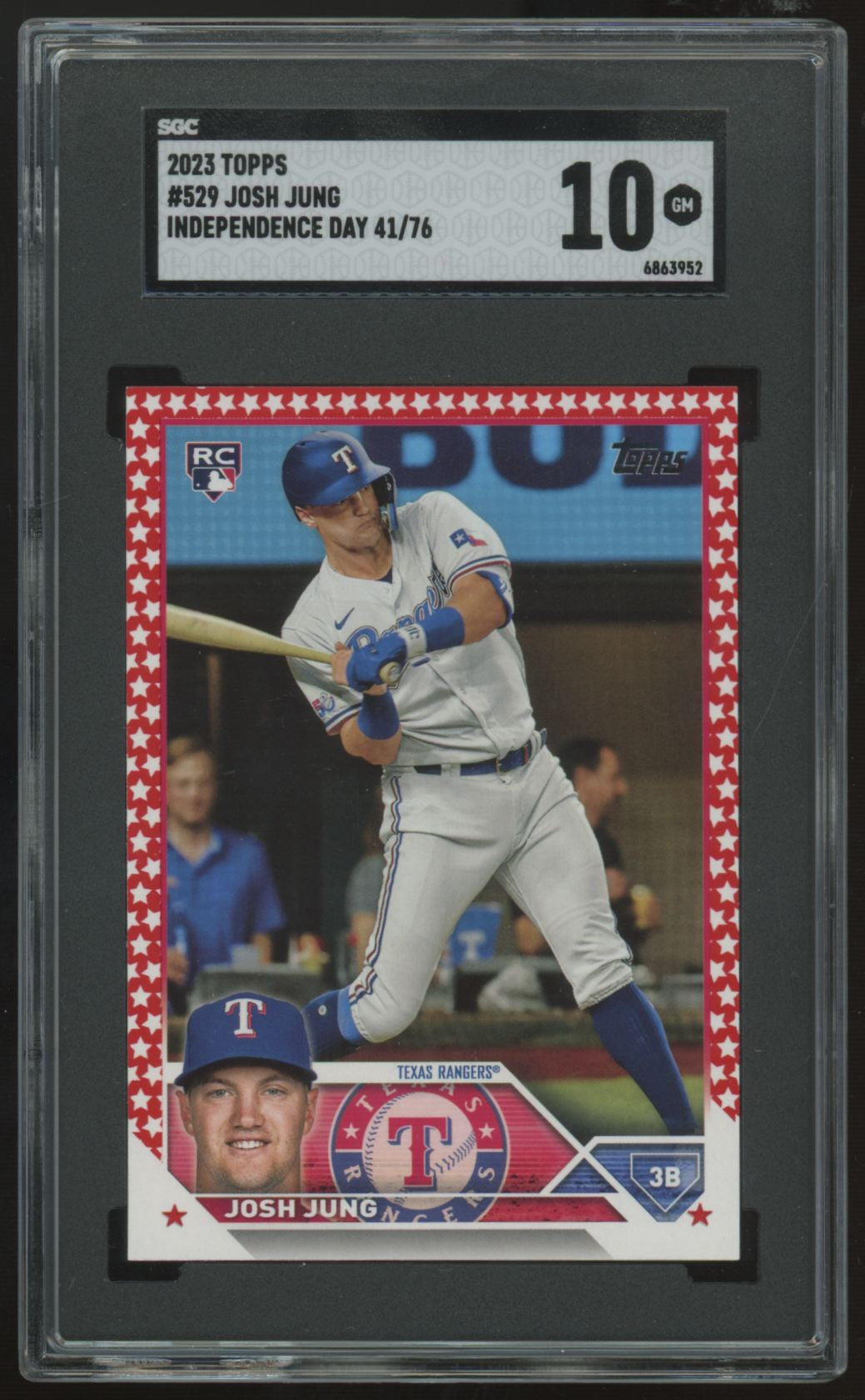 2023 Topps Series Two Josh Jung RC Independence Day /76 #529 SGC 10