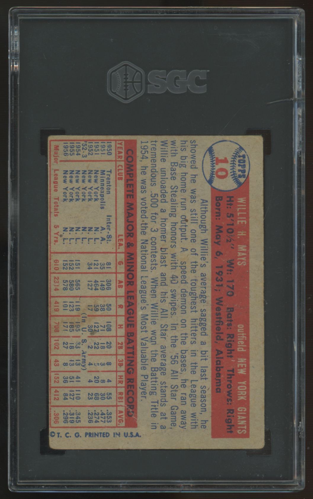1957 Topps Willie Mays #10 SGC 1 *449