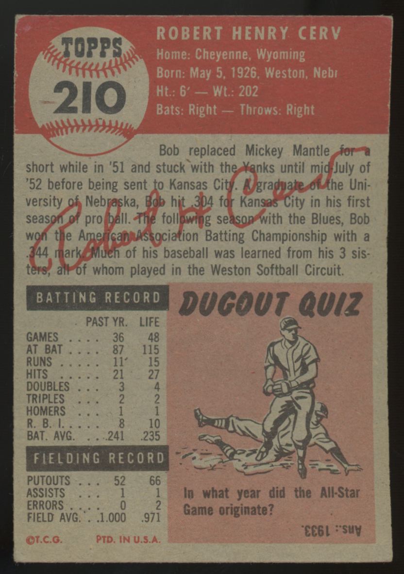 1953 Topps Bob Cerv #210 G/VG
