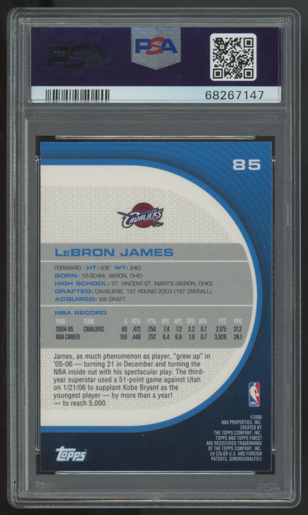 2005-06 Topps Finest LeBron James #85 PSA 10