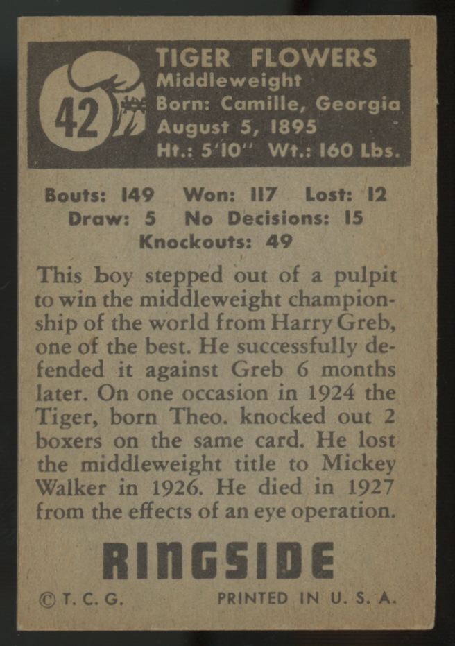 1951 Topps Ringside Tiger Flowers #42 EX-MT