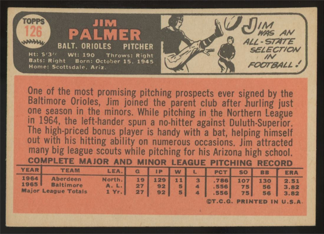 1966 Topps Jim Palmer RC #126 VG/EX "A"