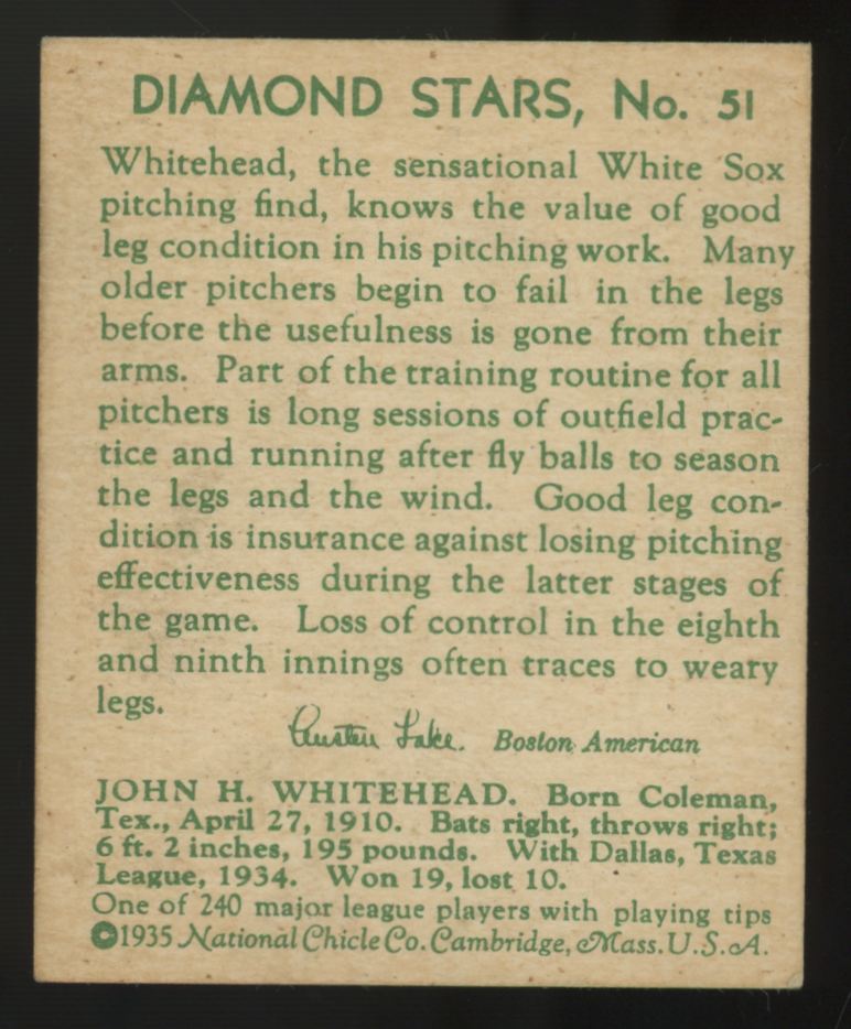 1935 National Chicle John Whitehead Diamond Stars #51 EX