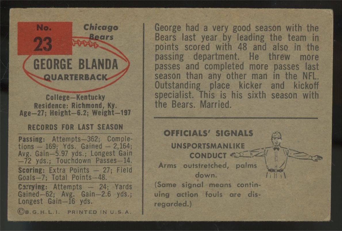 1954 Bowman George Blanda RC #23 EX