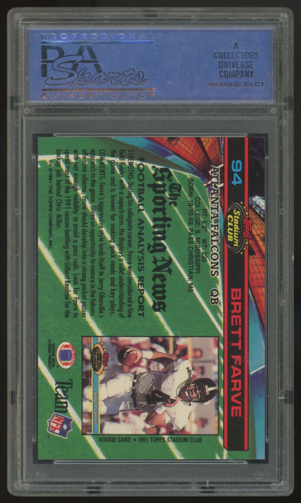 1991 Topps Stadium Club Brett Favre RC #94 PSA 9