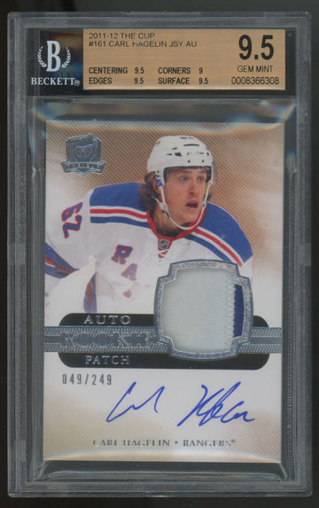 2011-12 Upper Deck The Cup Carl Hagelin RC Patch Auto RPA /249 #161 BGS 9.5 10