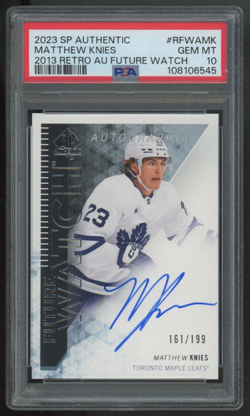 2023-24 UD SP Authentic Matthew Knies RC Retro Future Watch Auto /199 PSA 10