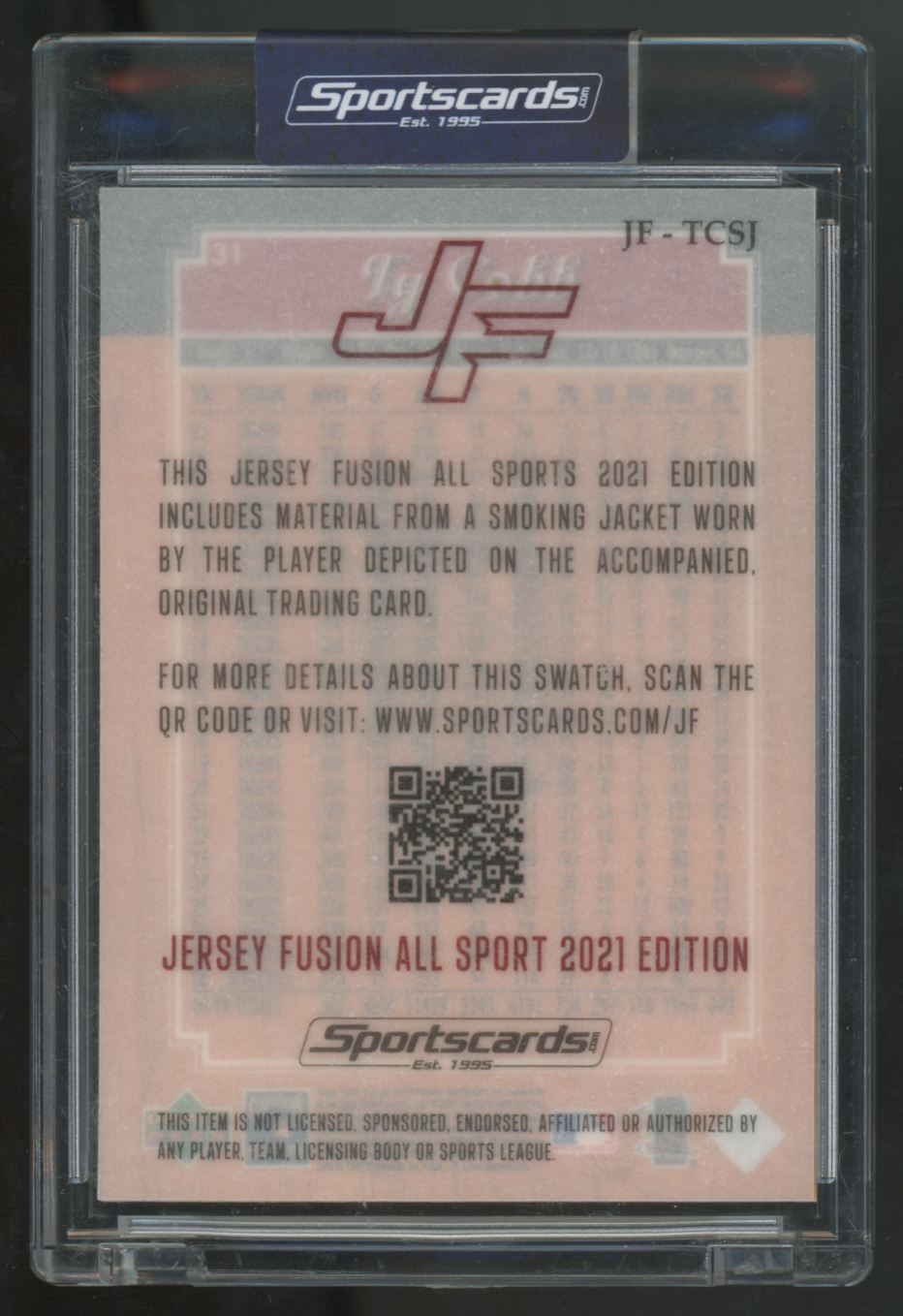 2021 Jersey Fusion All Sport Ty Cobb Used Patch #JF-TCSJ