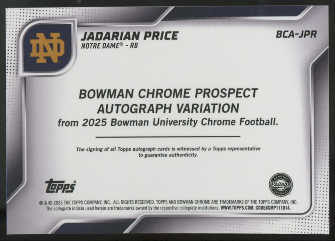 2025 Bowman University Chrome Jadarian Price Prospect Auto #BCA-JPR